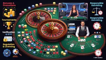 Online Casino Guide: Roulette and Baccarat Rules, Live Dealer Bets, Bonuses, Tournaments, Verification, Regulation and Responsible Gambling